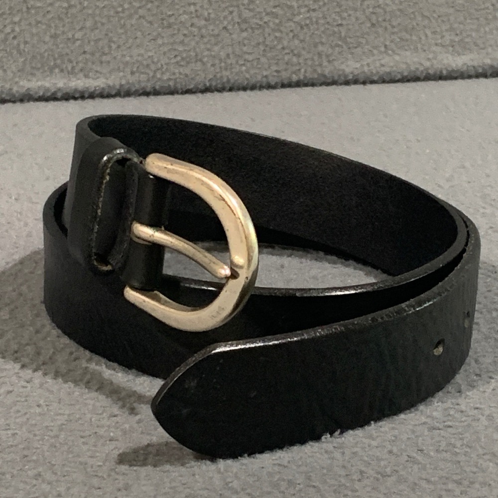 Unbranded Leather Belt Unisex 30-32 Black Solid Brass Buckle Classic Minimalist